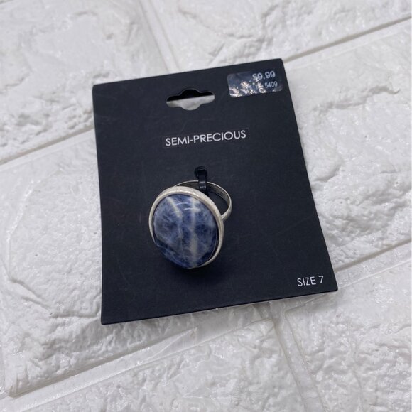 Semi Precious Women’s Ring Blue Stone Silver Finish Size 7 Elegant Jewelry - Picture 6 of 7
